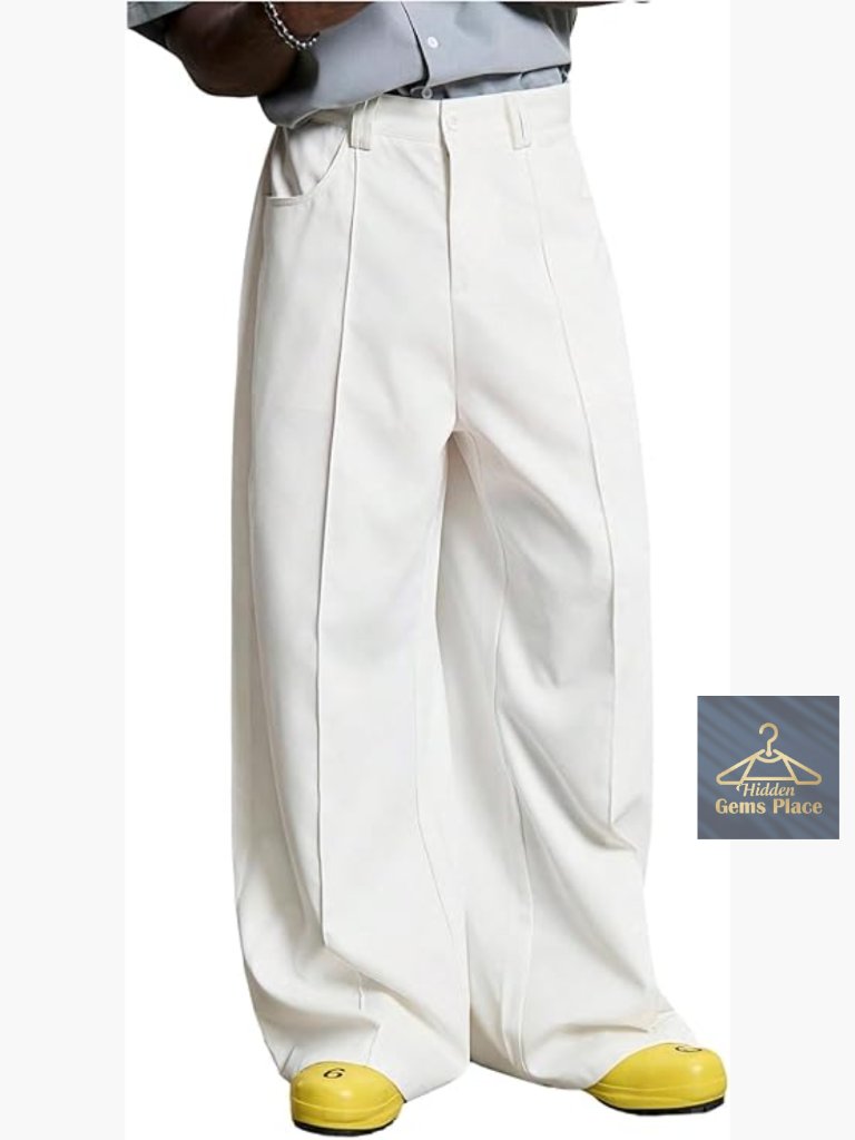 Men's Baggy Wide Leg Pleated Dress Pants Office Slacks Trousers With Pockets